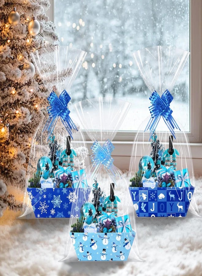 Pascliyna 12 Set Blue Christmas Baskets for Gift Empty 10x7 Inch, Winter Snowflake Gift Basket with Cellophane Bags, Christmas Basket to Fill with Bows Ribbons for Xmas Holiday Winter Wonderland Party Supplies - Image 2